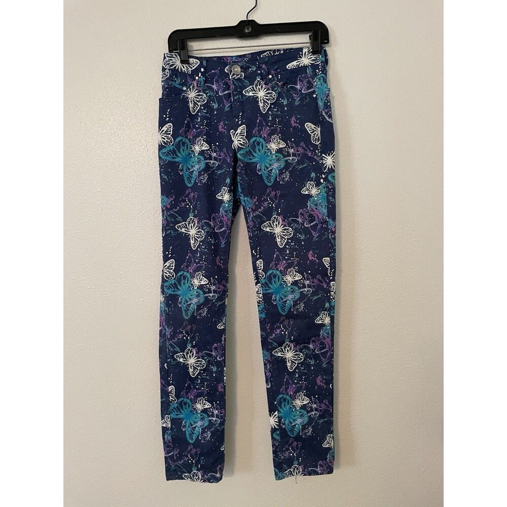 JUSTICE Premium Blue Butterfly Print Jeans Girls  Sz 14R Slim Simply Low